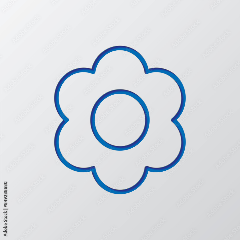 Flower simple icon vector. Flat design. Paper cut design. Cutted blue symbol with shadow. Gray background Flower simple icon vector. Flat design. Paper cut design. Cutted blue symbol with shadow. Gray background