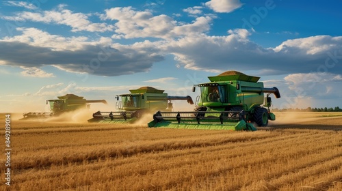 combine harvester on field