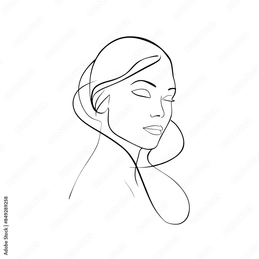 Minimalistic silhouette of woman face Black and white background line drawing Minimalistic silhouette of woman face Black and white background line drawing
