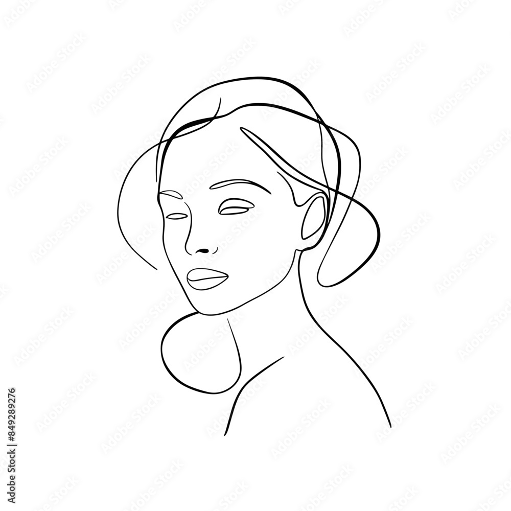 Minimalistic silhouette of woman face Black and white background line drawing Minimalistic silhouette of woman face Black and white background line drawing