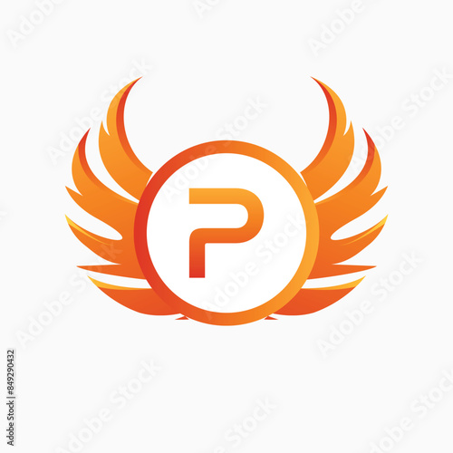 Letter P with Wing Logo. flame or fire gradient color logo.