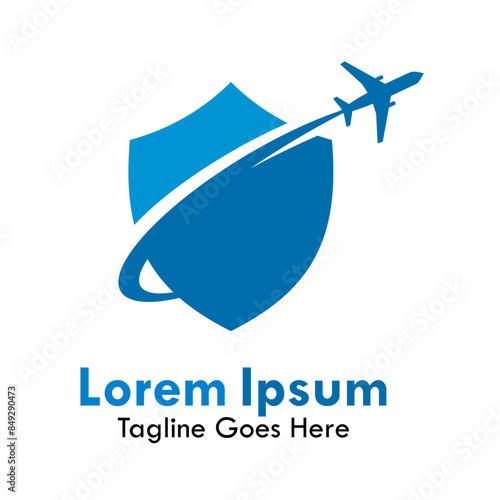 shield with airplane design logo template illustration