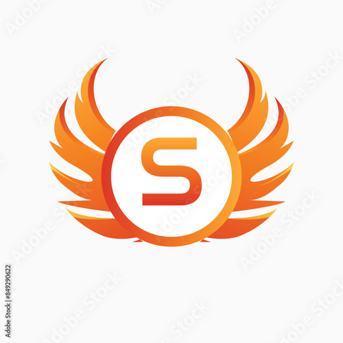 Letter S with Wing Logo. flame or fire gradient color logo. photo