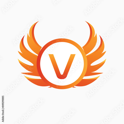 Letter v with Wing Logo. flame or fire gradient color logo.