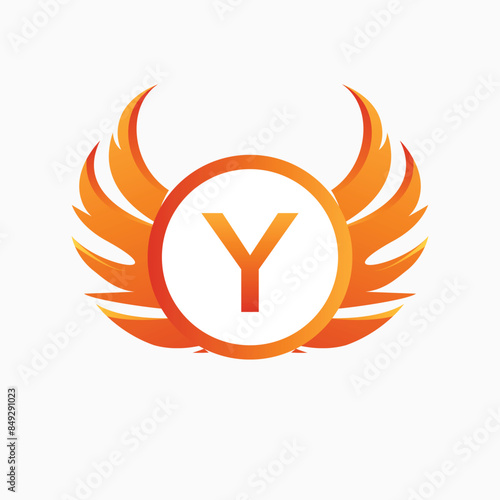 Letter y with Wing Logo. flame or fire gradient color logo.