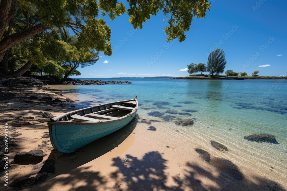 Grand Baie Beach Golden sands and crystal clear waters., generative IA Grand Baie Beach Golden sands and crystal clear waters., generative IA