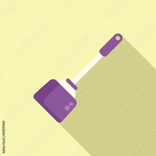 Purple toilet plunger is lying on a yellow background, casting a long shadow