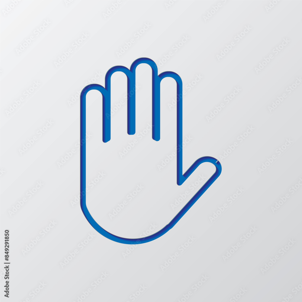 Hand simple icon vector. Flat design. Paper cut design. Cutted blue symbol with shadow. Gray background Hand simple icon vector. Flat design. Paper cut design. Cutted blue symbol with shadow. Gray background