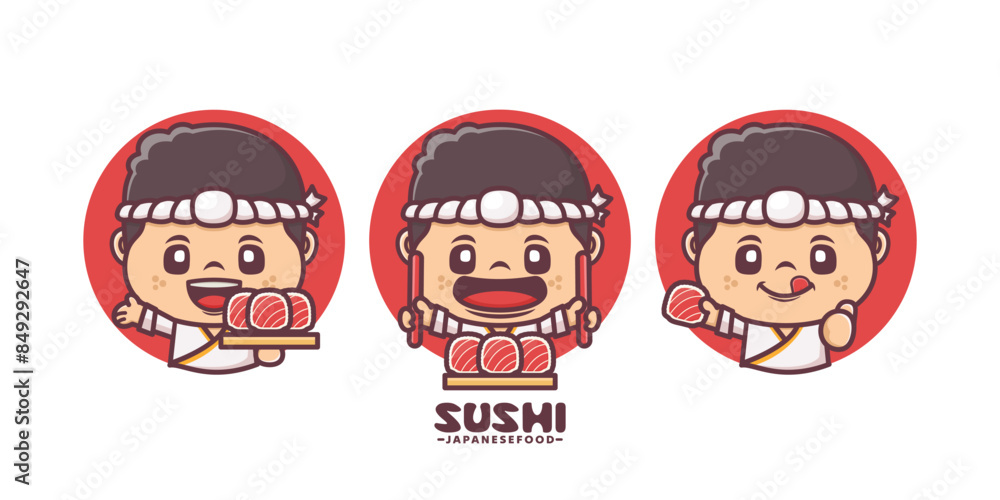 sushi chef cartoon mascot, with different poses and expressions, vector illustration for culinary industry sushi chef cartoon mascot, with different poses and expressions, vector illustration for culinary industry