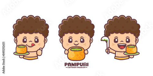 cute cartoon mascot with indian food panipuri photo