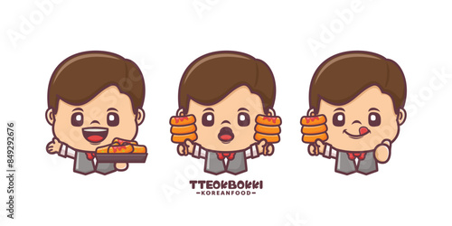 cartoon mascot design with korean food tteokbokki photo