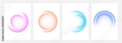 Set of color gradient round shapes. Futuristic abstract backgrounds with light soft colored spheres for creative graphic design. Vector illustration.