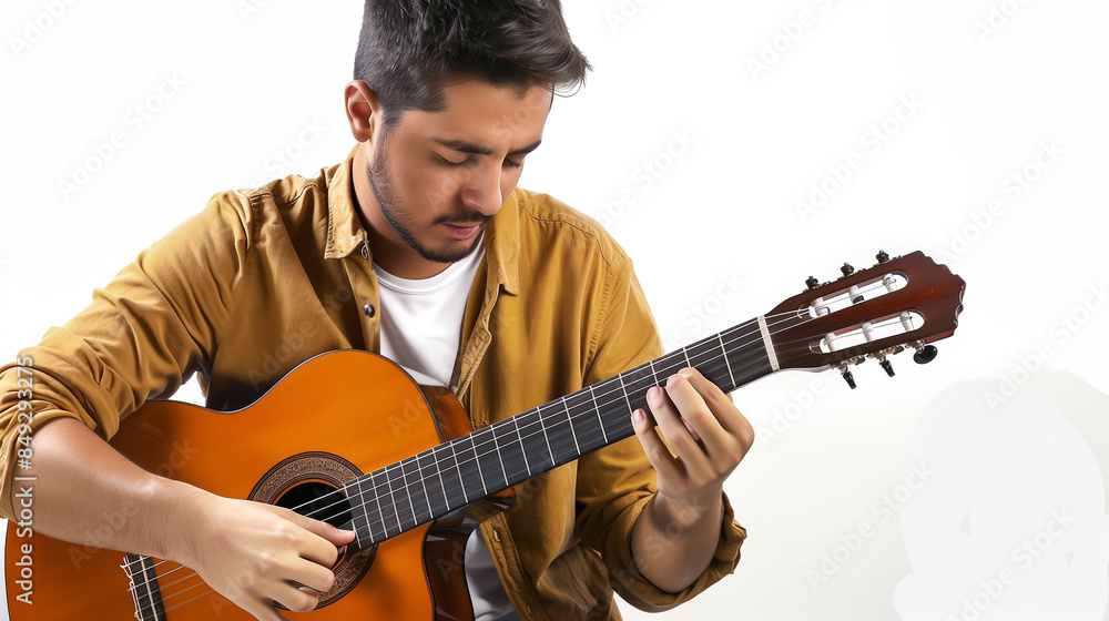 Naklejka premium person playing guitar, isolated white background