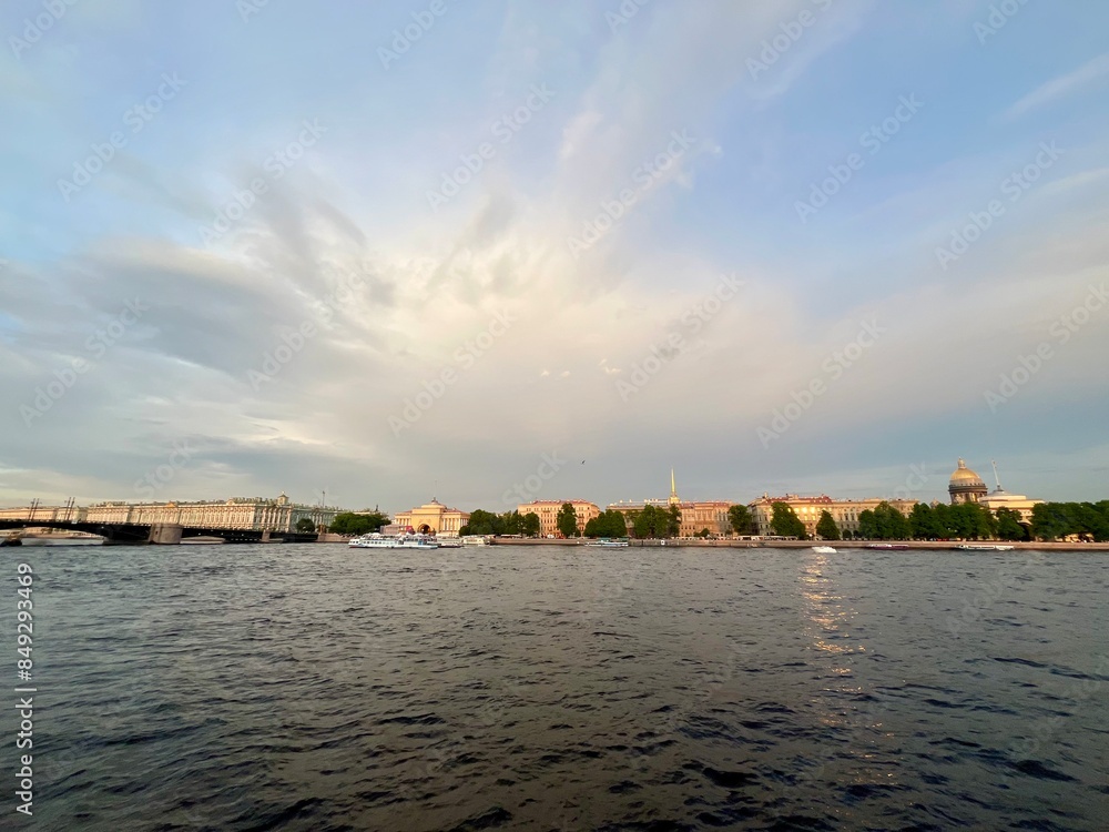 Fototapeta premium City river at the sunset time 