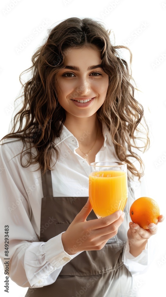 Female restaurant employee serving orange juice Female restaurant employee serving orange juice