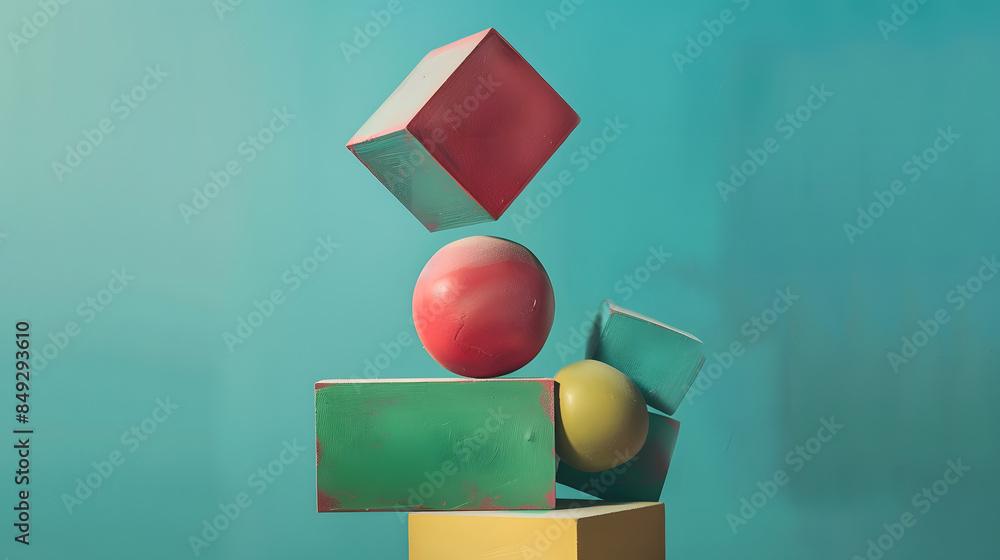 a colorful piece of cube art on a blue background a colorful piece of cube art on a blue background