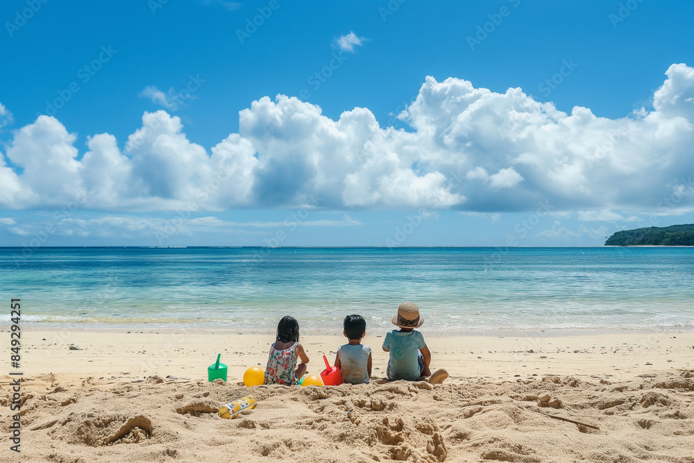 Children playing at the beach during the summer Children playing at the beach during the summer