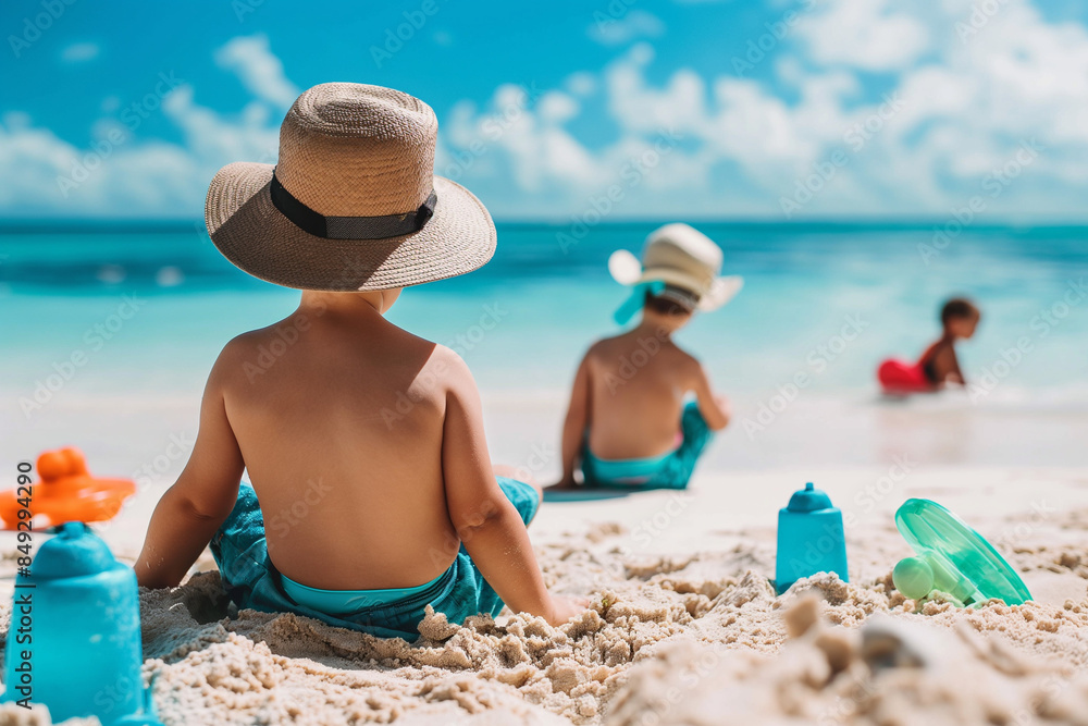 Children playing at the beach during the summer Children playing at the beach during the summer