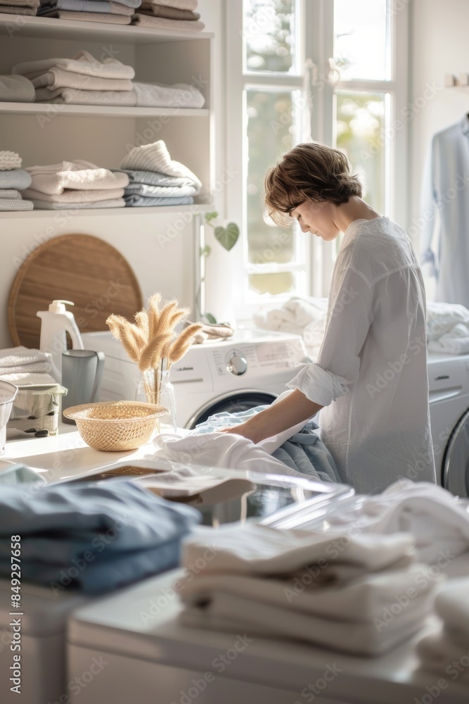 Modern Home Laundry Room Setup with Organized Storage and Folding Area for Clean Clothes Modern Home Laundry Room Setup with Organized Storage and Folding Area for Clean Clothes