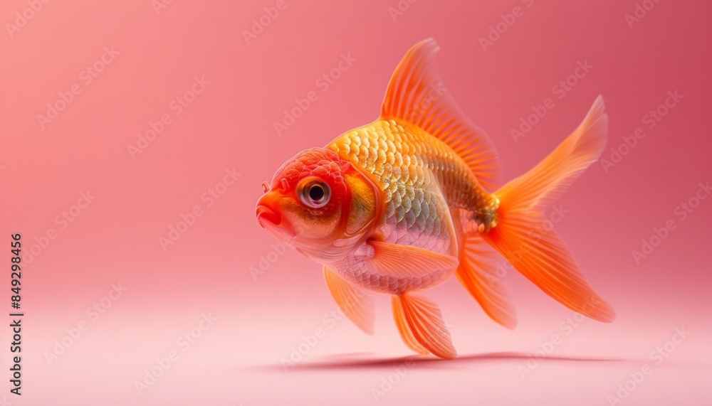 Fototapeta premium cute fish sitting on a solid pastel background with space above for text