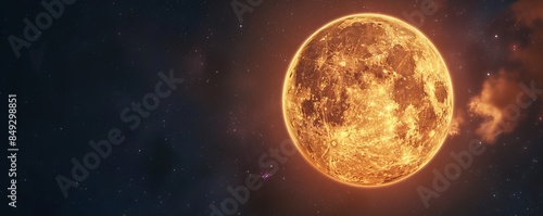 Harvest moon photography under starry skies, lunar glow and mystical aura, 4K hyperrealistic photo.
