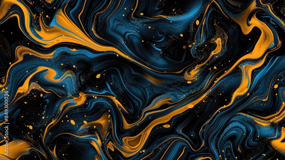 Obraz premium Abstract yellow and blue pattern against a black backdrop for wallpaper and design