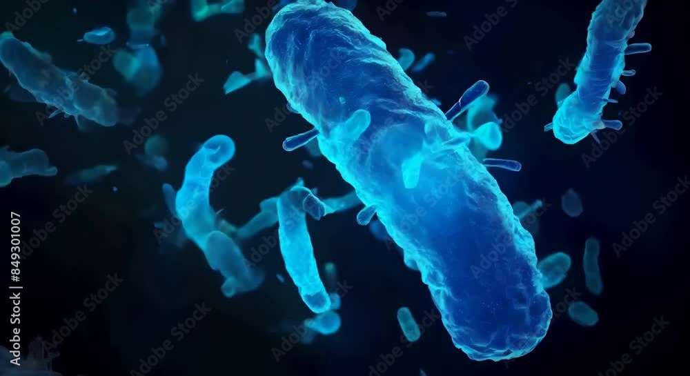 Blue bacteria floats in body microscopic life floating organism