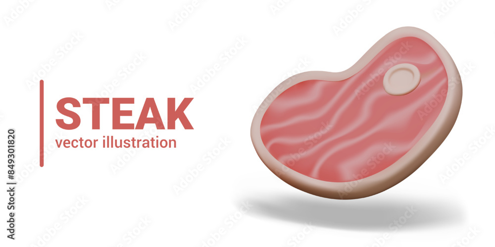 Vector steak. Realistic piece of red meat on white background. Closeup template Vector steak. Realistic piece of red meat on white background. Closeup template