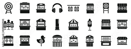 shooting gallery icons set. Shooting gallery icons set. Simple set of shooting gallery related vector icons for web design on white background
