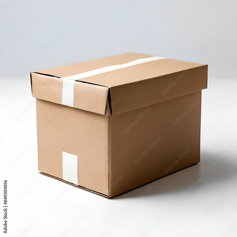 Photo of a close brown packaging box or carton on white background. Generative Ai Photo of a close brown packaging box or carton on white background. Generative Ai