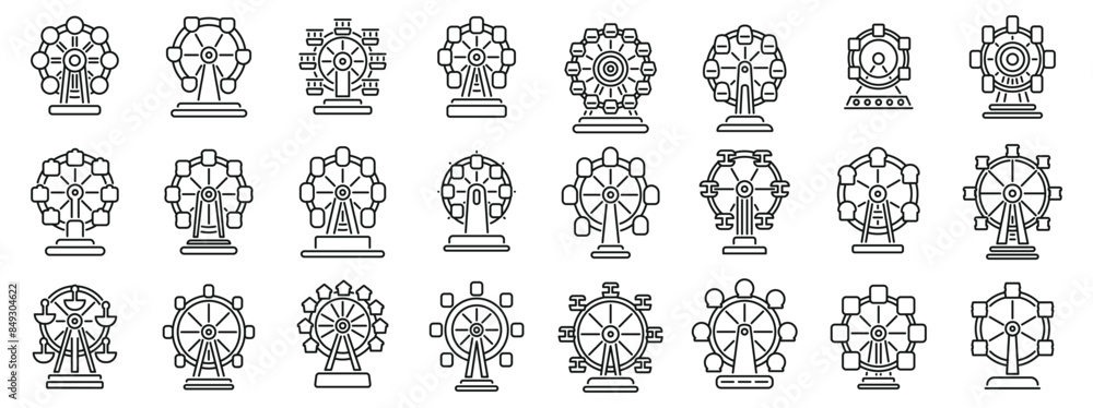 Ferris wheel icons set. Set of ferris wheel icons showing different observation wheels rotating at an amusement park or carnival Ferris wheel icons set. Set of ferris wheel icons showing different observation wheels rotating at an amusement park or carnival