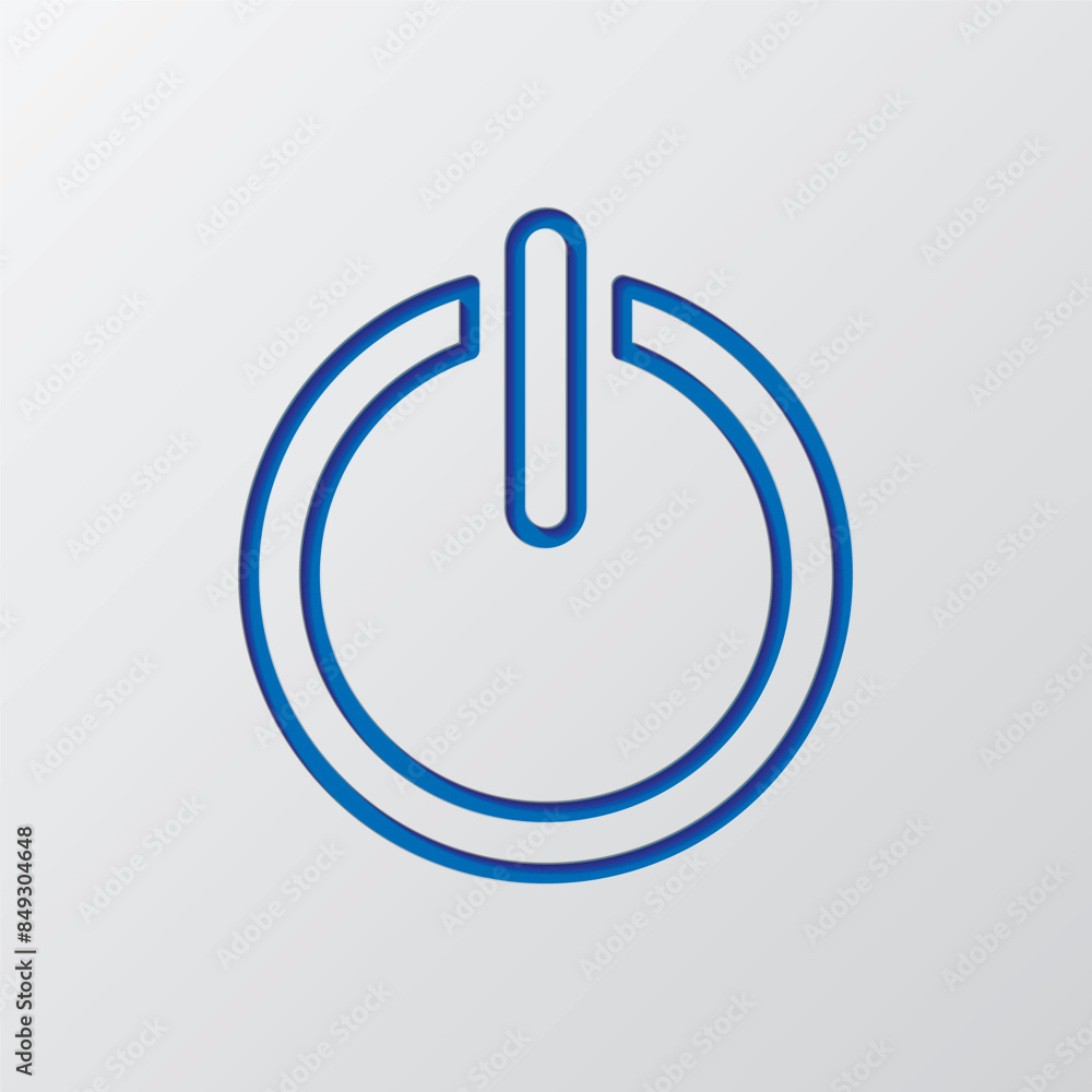 Shut down simple icon vector. Flat design. Paper cut design. Cutted blue symbol with shadow. Gray background Shut down simple icon vector. Flat design. Paper cut design. Cutted blue symbol with shadow. Gray background