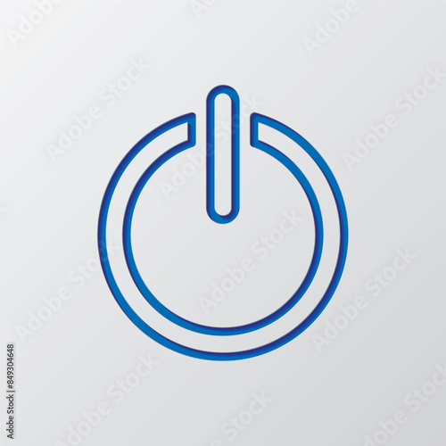 Shut down simple icon vector. Flat design. Paper cut design. Cutted blue symbol with shadow. Gray background