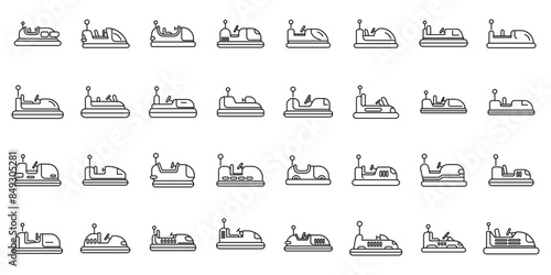 bumper cars attraction icons set. Bumper cars set showing electric cars colliding with each other in amusement park