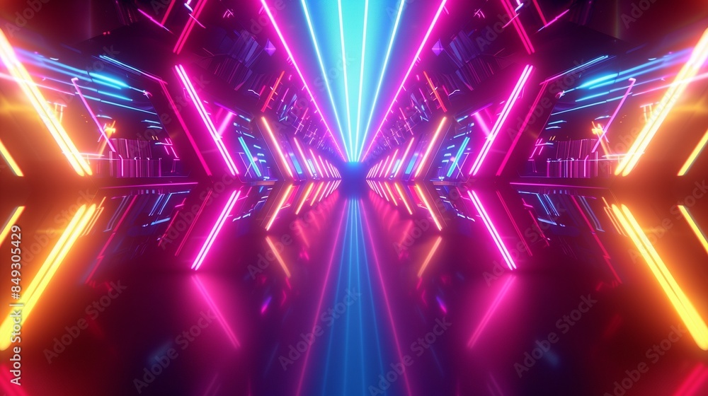 Obraz premium A vibrant abstract background wallpaper with neon lights and glowing effects, creating an electrifying atmosphere captured in ultra-high definition.
