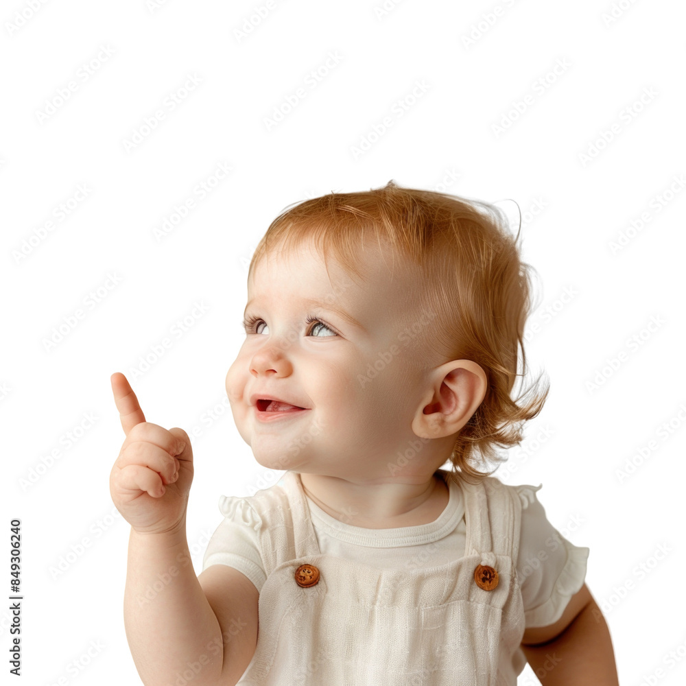 Lovey baby pointing to choose and press white background Lovey baby pointing to choose and press white background