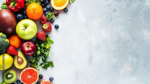 Proper nutrition banner copy space background healthy foods diet menu veggies fruits fresh Healthy lifestyles, advertising, and creative lifestyles, Generative AI.