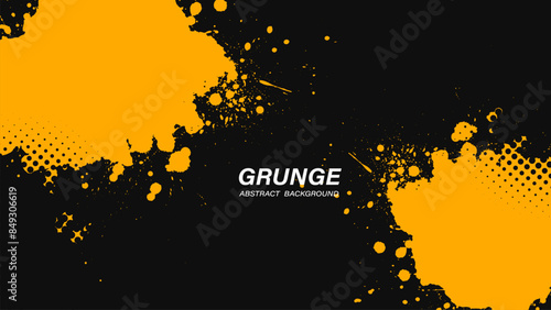 Black and yellow abstract background with splatter brushstroke
