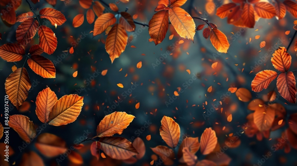 Leaves falling in autumn season background.
Leaves falling in autumn season background.