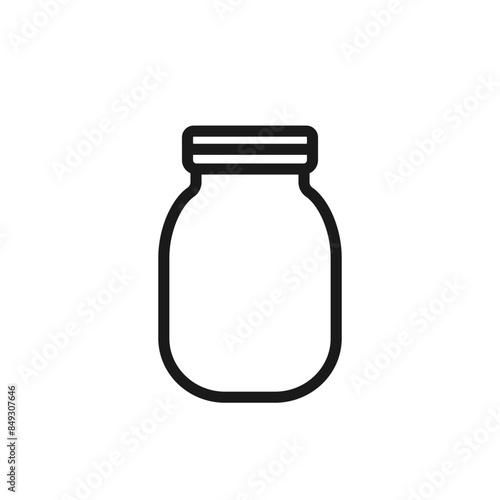 Rounded mason jar glass container with a lid icon isolated on white. Simple minimalist line pictogram with editable stroke. Homemade food preserves concept. Vector illustration for web design, apps