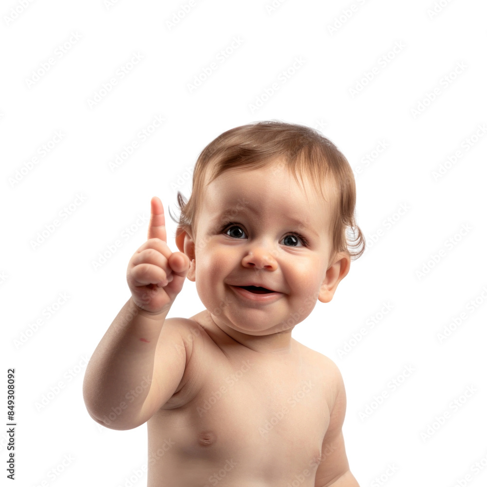 Lovey baby pointing to choose and press white background Lovey baby pointing to choose and press white background