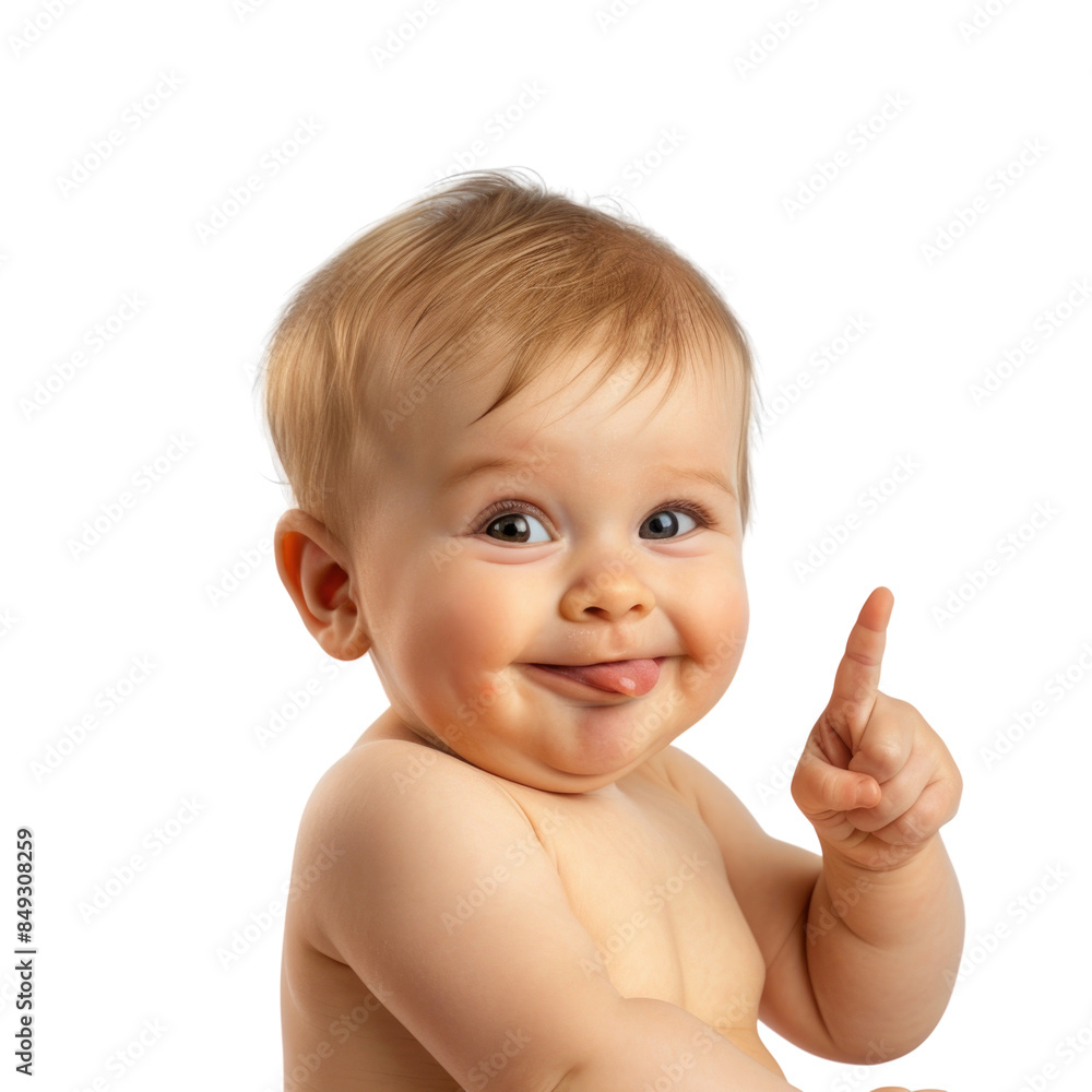 Lovey baby pointing to choose and press white background Lovey baby pointing to choose and press white background