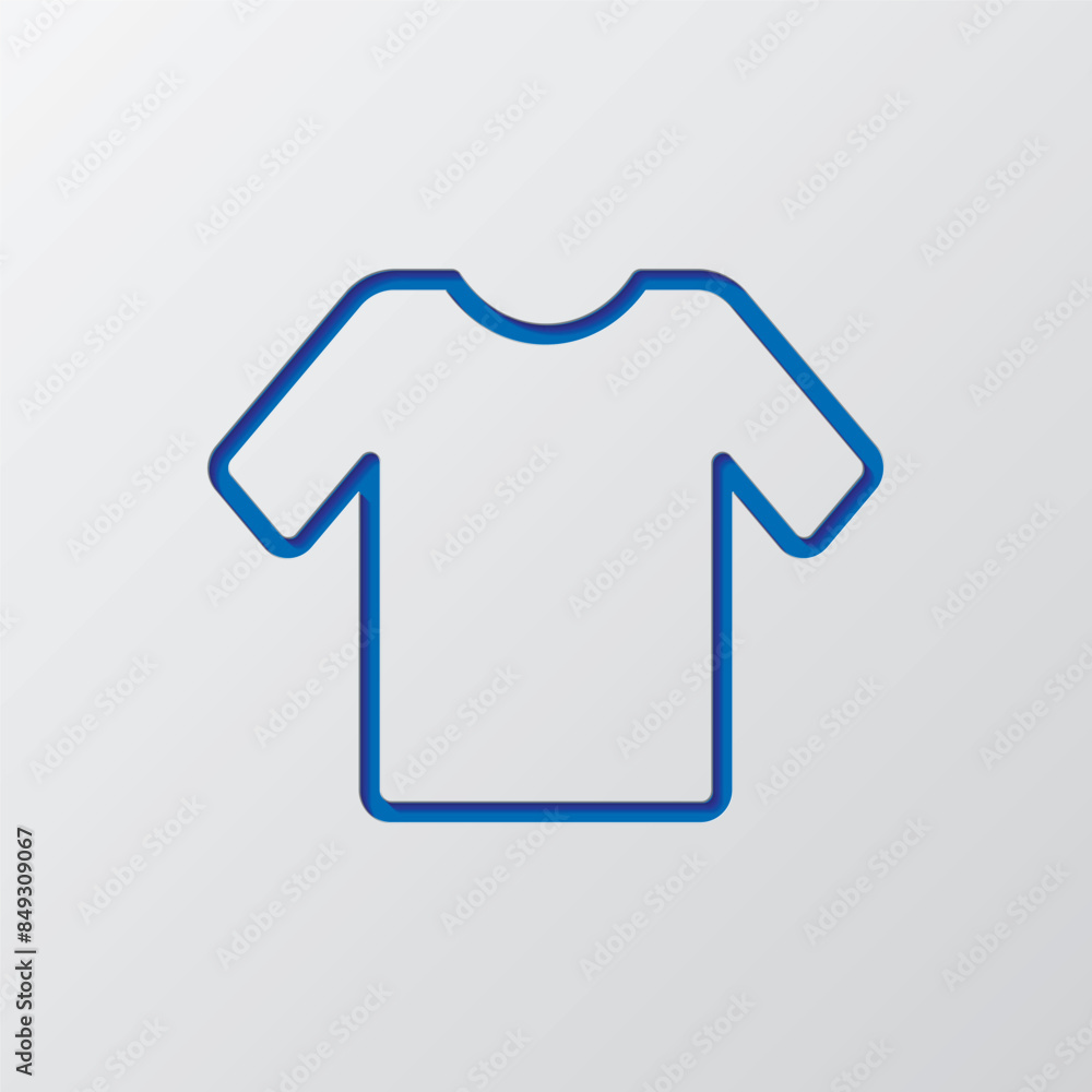 T-shirt simple icon vector. Flat design. Paper cut design. Cutted blue symbol with shadow. Gray background T-shirt simple icon vector. Flat design. Paper cut design. Cutted blue symbol with shadow. Gray background