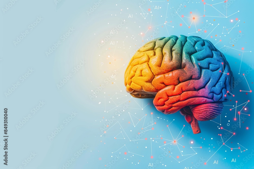 AI Brain with Neural Connections, Advanced Technology in Artificial Intelligence, High Tech Digital Innovations, Futuristic Design, Modern Tech Elements, Vibrant Colors, Detailed Setup. AI Brain with Neural Connections, Advanced Technology in Artificial Intelligence, High Tech Digital Innovations, Futuristic Design, Modern Tech Elements, Vibrant Colors, Detailed Setup.