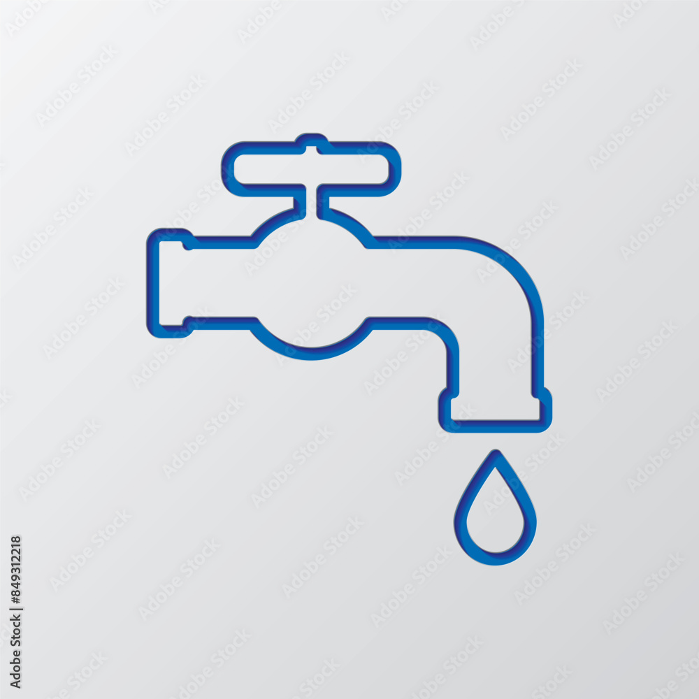 Water tap simple icon. Flat design. Paper cut design. Cutted blue symbol with shadow. Gray background Water tap simple icon. Flat design. Paper cut design. Cutted blue symbol with shadow. Gray background