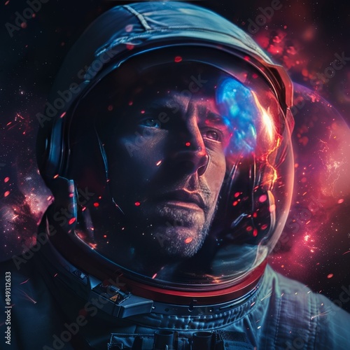 Celestial Space Explorer Portrait, inspired by space exploration and cosmic themes, hyperrealistic 4K photo. © Настя Шевчук
