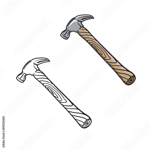 hammer drawing with line art style. Outline. You can change color you want. Vector illustration