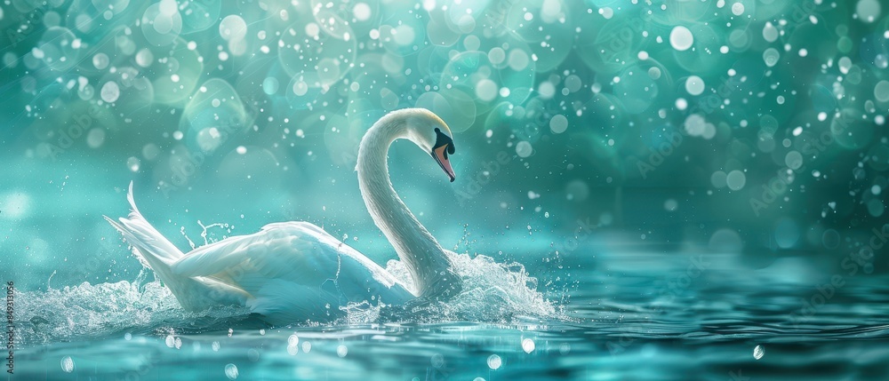 Fototapeta premium Aquarius Constellation Symbol with Elegant Swan on Aqua Background, Representing Innovation, Vision, and Progress, Symbolic of Humanitarianism and Graceful Water Flow