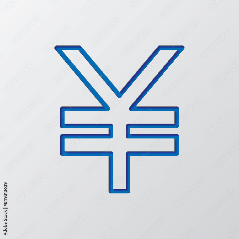 Obraz premium Yen simple icon vector. Flat design. Paper cut design. Cutted blue symbol with shadow. Gray background