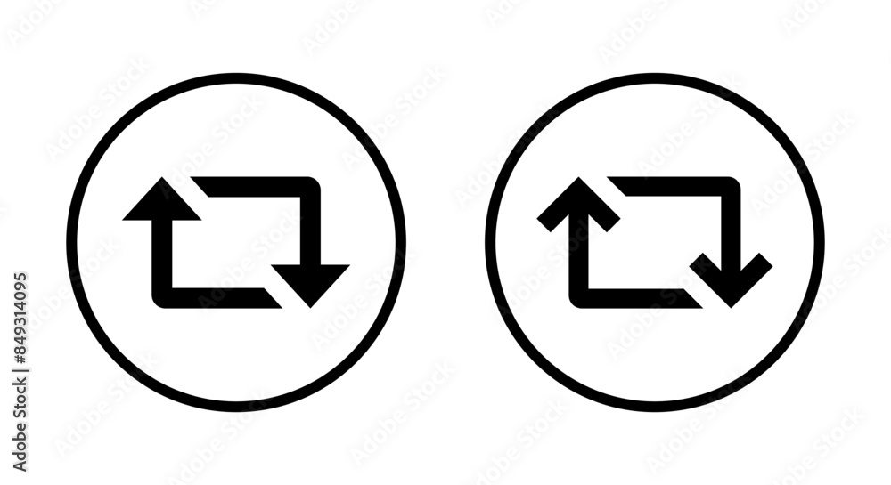 Repeat icon on circle line. Retweet, repost button Repeat icon on circle line. Retweet, repost button